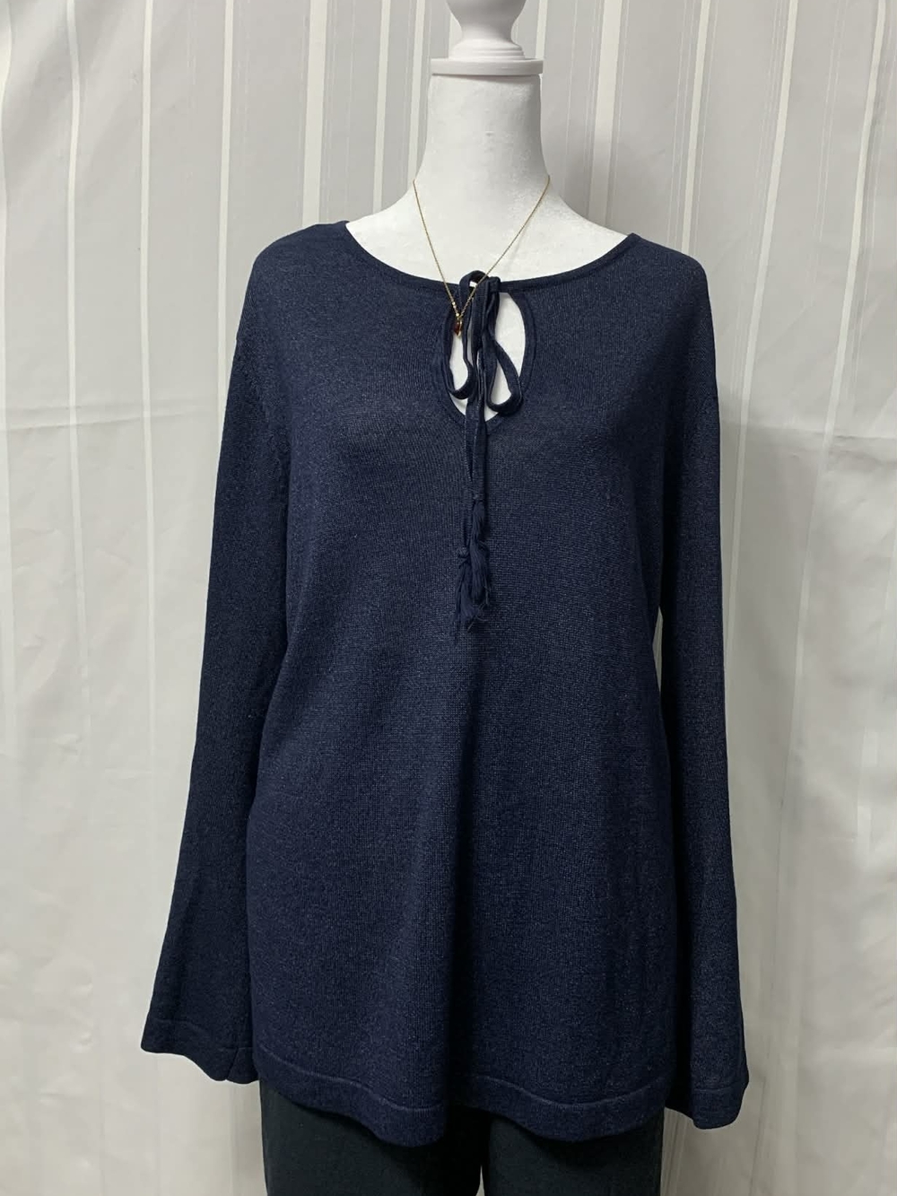 Monsoon Navy Tie Neck Long Sleeve Top